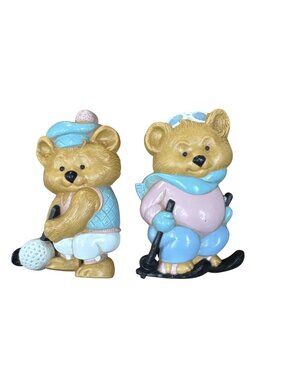 Burwood Vintage Bear Wall Decor Set Golf & Ski Plastic Made In USA